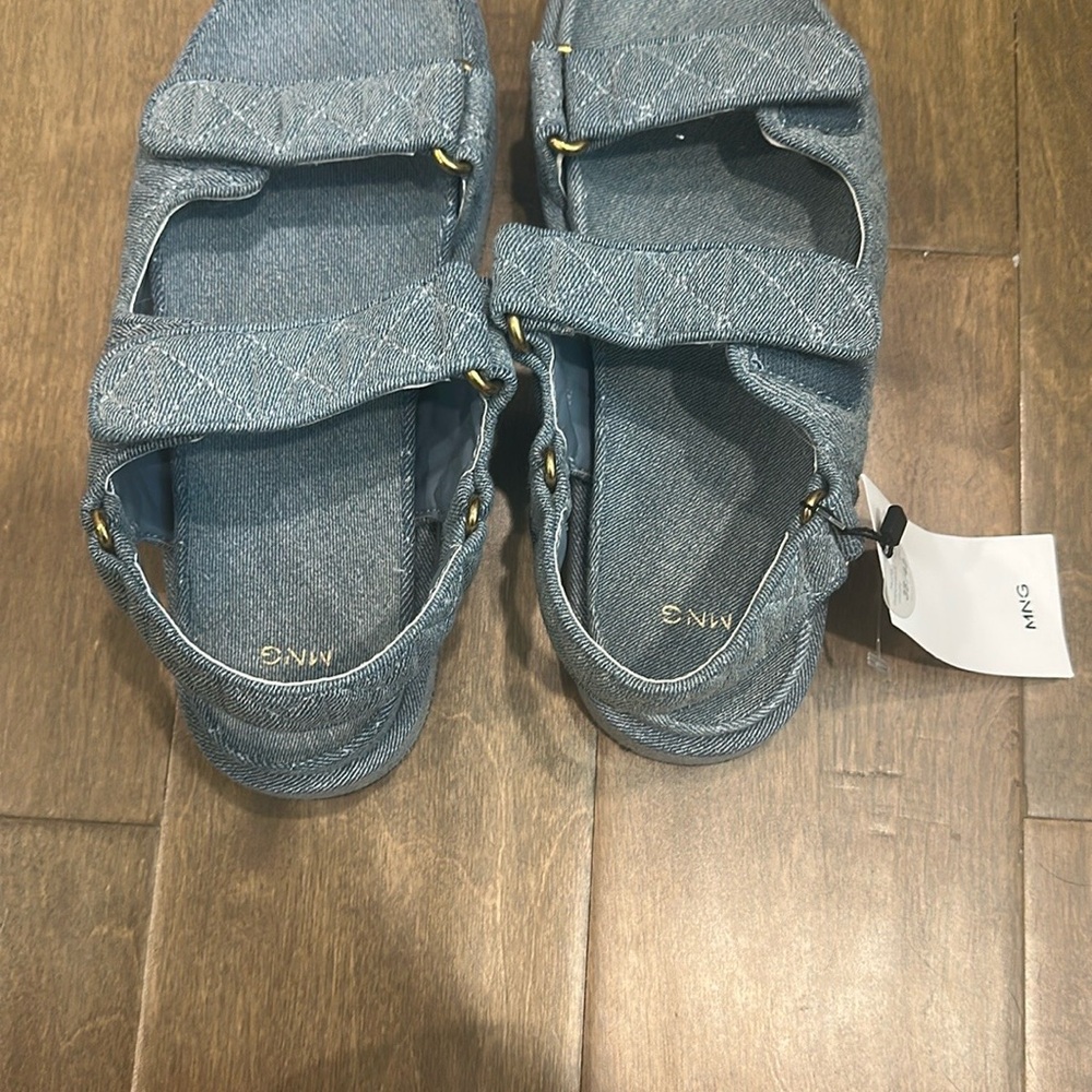Mango Quilted Denim Sandals NWT